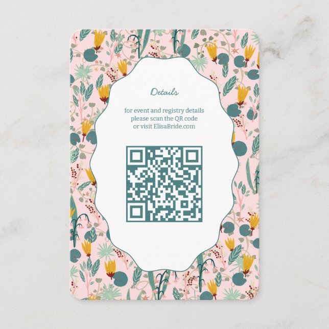 Water Garden Floral Bridal Shower Cute CUSTOM QR Tilläggskort (Framsida)