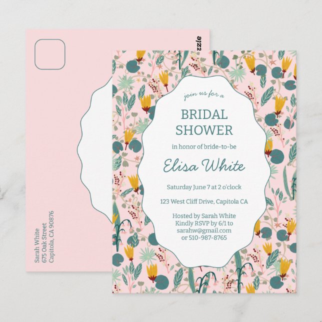 Water Garden Floral Bridal Shower Cute CUSTOM  Vykort (Fram/baksida)