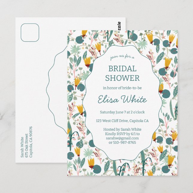 Water Garden Floral Bridal ShowerCUSTOM Invitation Vykort (Fram/baksida)