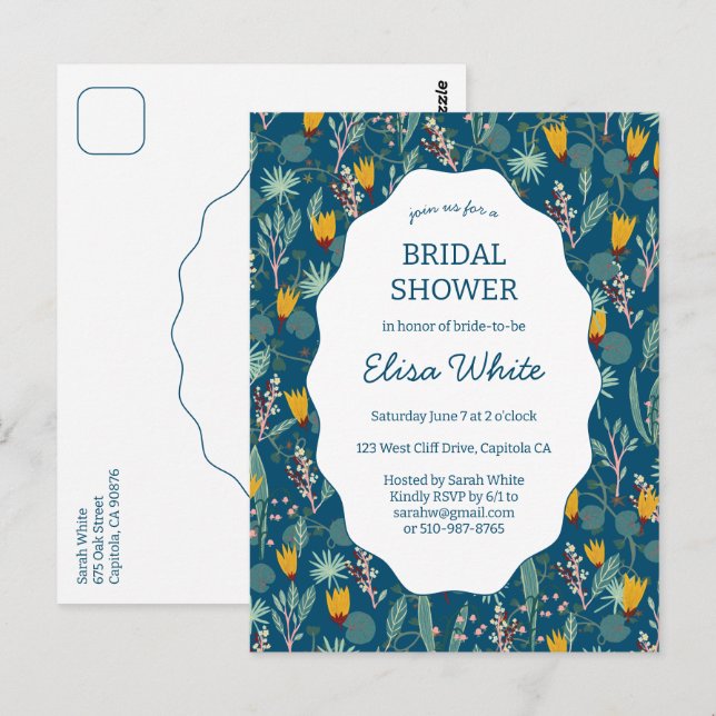 Water Garden Floral Bridal ShowerCUSTOM Invitation Vykort (Fram/baksida)