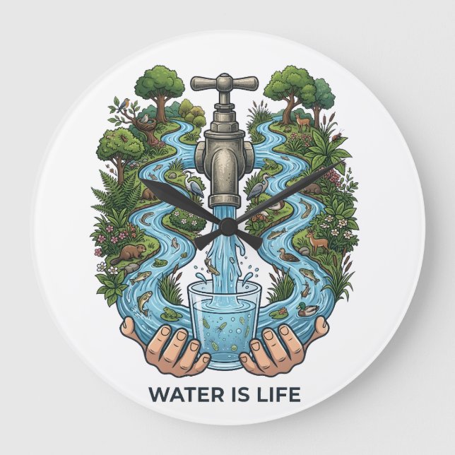 Water Is Life | Nature Ecosystem Conservation Art Stor Klocka (Framsida)