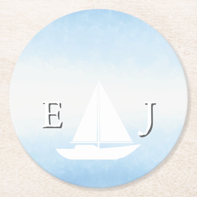 Water Meets Sky Watercolor Wedding Underlägg Papper Rund (Framsidan)