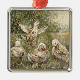 Water Play Whimsical Farmhouse Duck Family Pond Julgransprydnad Metall