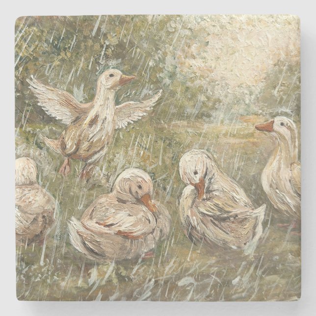 Water Play Whimsical Farmhouse Duck Family Pond Stenunderlägg (Framsidan)