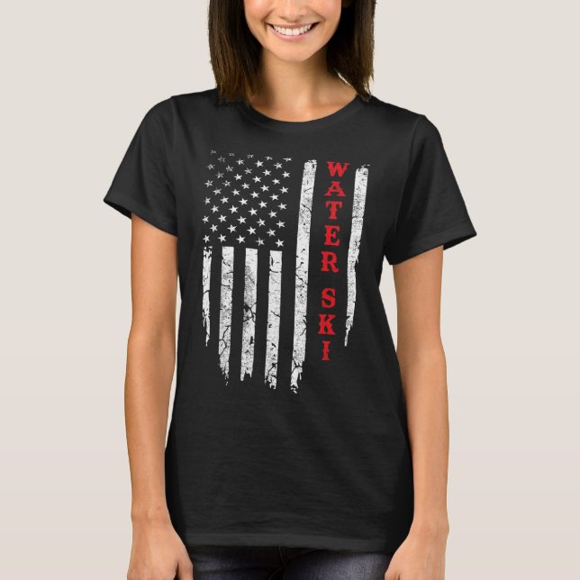 Water Ski Distressed American Flag July 4th Water  T Shirt (Framsida)
