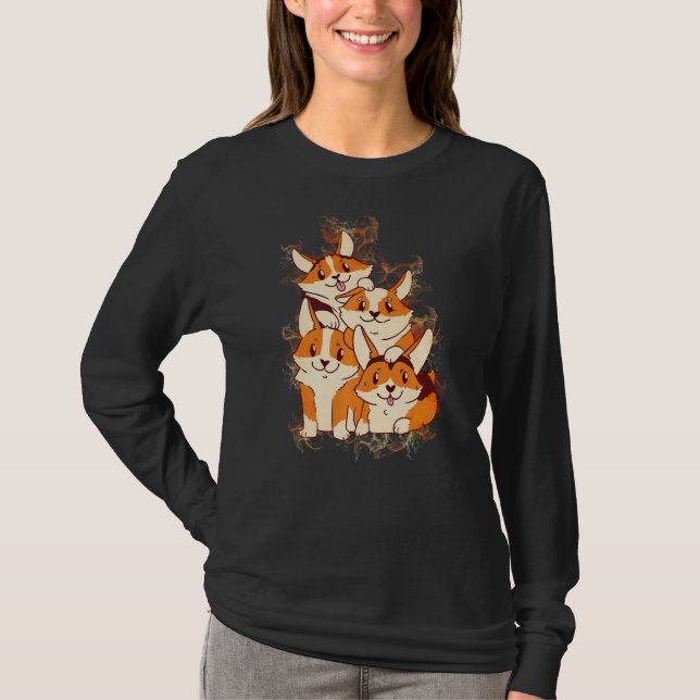 Water Splash Corgi Dog Pile T Shirt (Framsida)