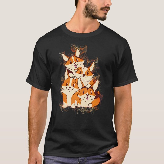 Water Splash Corgi Dog Pile T Shirt (Framsida)