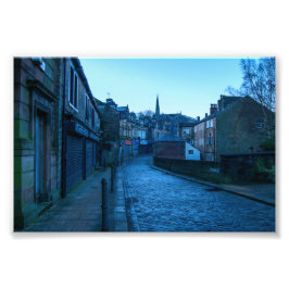 Water Street Todmorden - Kullerstens charm vid sky Fototryck