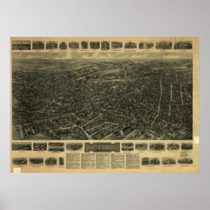 Waterbury Connecticut 1917 antika panorama- karta Poster