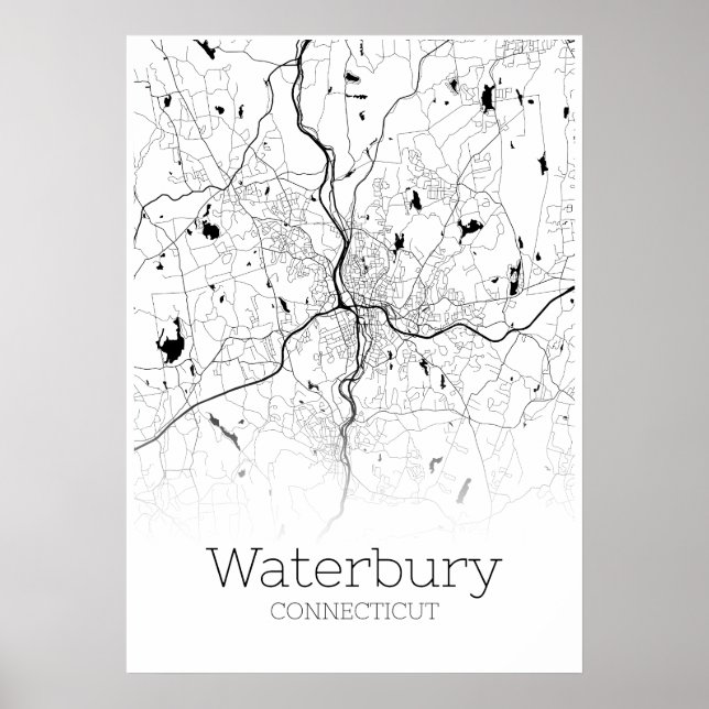 Waterbury Karta - Connecticut - City Karta Poster (Framsidan)
