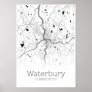 Waterbury karta - Connecticut - stadskartaaffisch Poster
