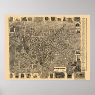 Waterbury panorama- karta för CT - 1899 Poster