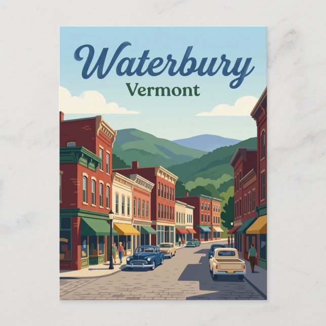Waterbury Vermont Vykort (Framsida)