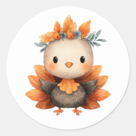 Waterccolor Thankgiving Cute Little Turkey Runt Klistermärke