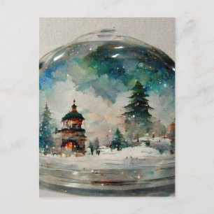 Waterclor Snowglobe vid jul Vykort