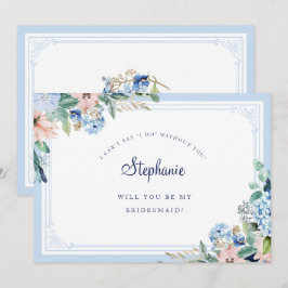 Watercol Blommigt Blue Rosa Elegant Bridesmaid Inbjudningar