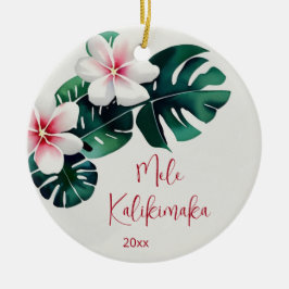 Watercolo Tropical Mele Kalikimaka | Familjefoto Julgransprydnad Keramik