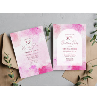 Watercolor 30års födelsedag inbjudningar