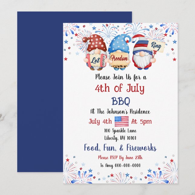 Watercolor 4 juli BBQ-fest Inbjudningar (Fram/baksida)