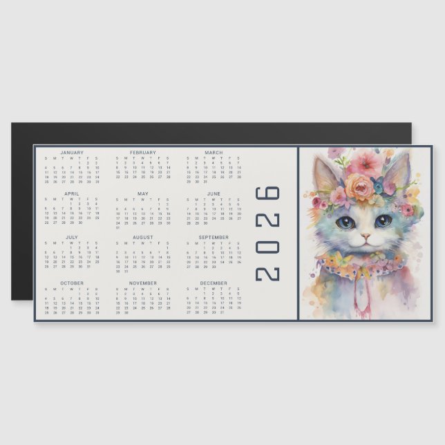 Watercolor Abstract Cat Dressed Florals Calendar (Fram/baksida)