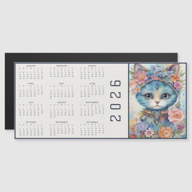 Watercolor Abstract Cat Dressed Florals Calendar (Fram/baksida)