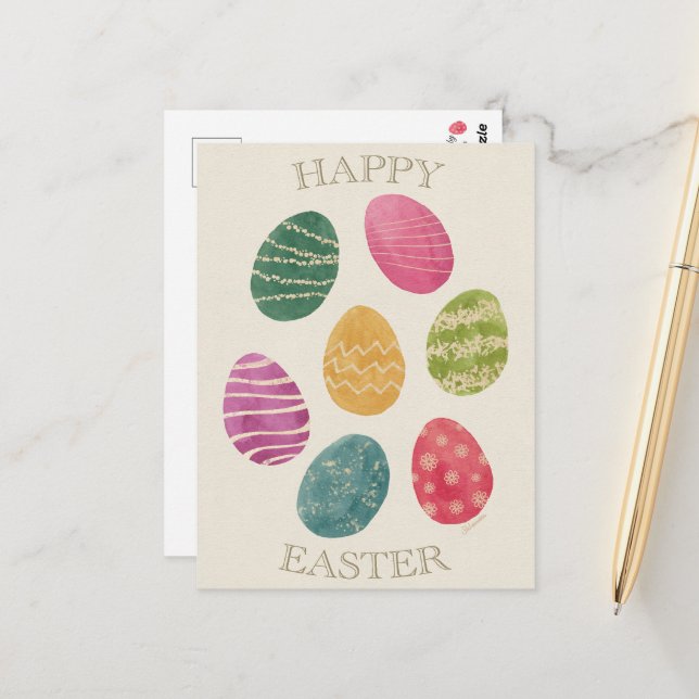 Watercolor Abstract Easter Egg Postcard Vykort (Fram/Back In Situ)