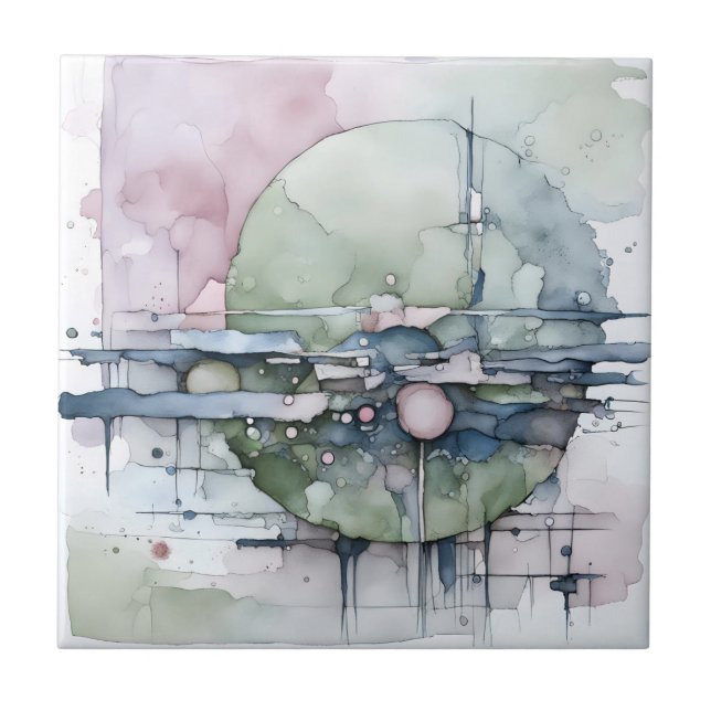 Watercolor Abstrakt Expression Grönt Blue Kakelplatta (Framsidan)