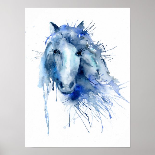 Watercolor Abstrakt Horse Porträtt Poster (Framsidan)