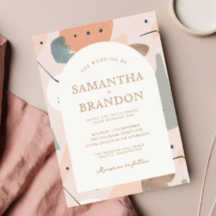 Watercolor Abstrakt Romantic Peachy Guld Bröllop Inbjudningar