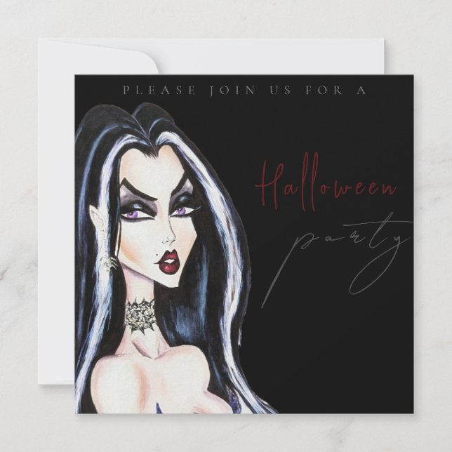 Watercolor Adult Black Halloween Party Invitation Inbjudningar (Framsida)