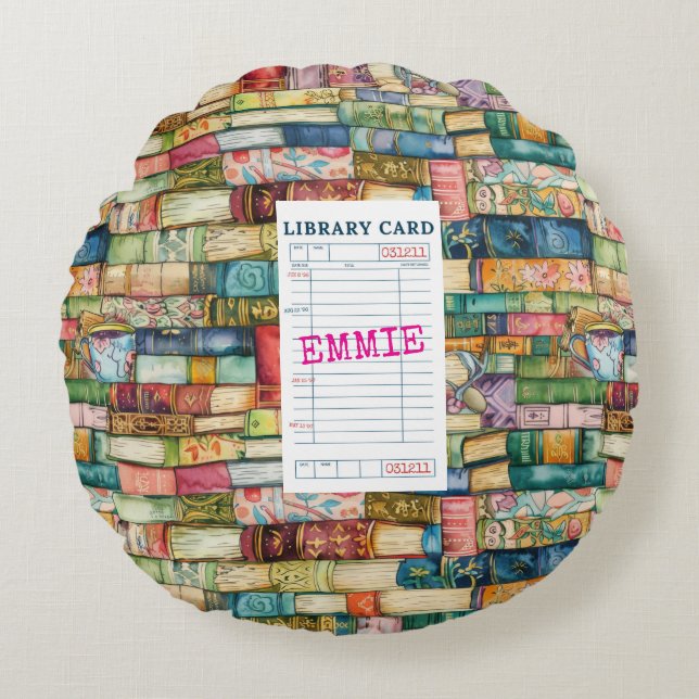 Watercolor Aesthetic Stacked Books Rund Kudde (Framsidan)