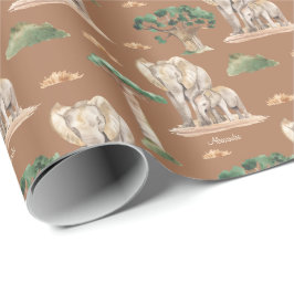 Watercolor African Mamma och Baby Elephant Mönster Presentpapper