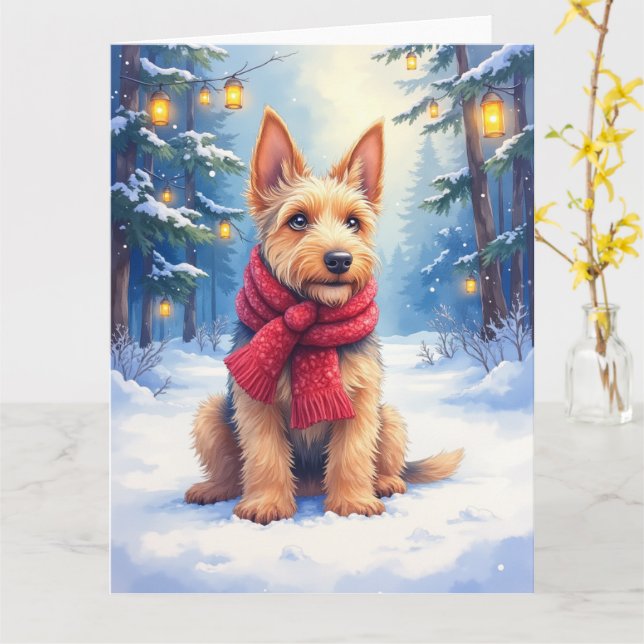 Watercolor Airedale Terrier Snowy Christmas Kort (Gul blomma)