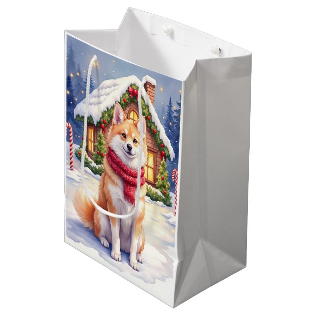 Watercolor Akita Gingerbread House Christmas  (Framsidan Vinklad)