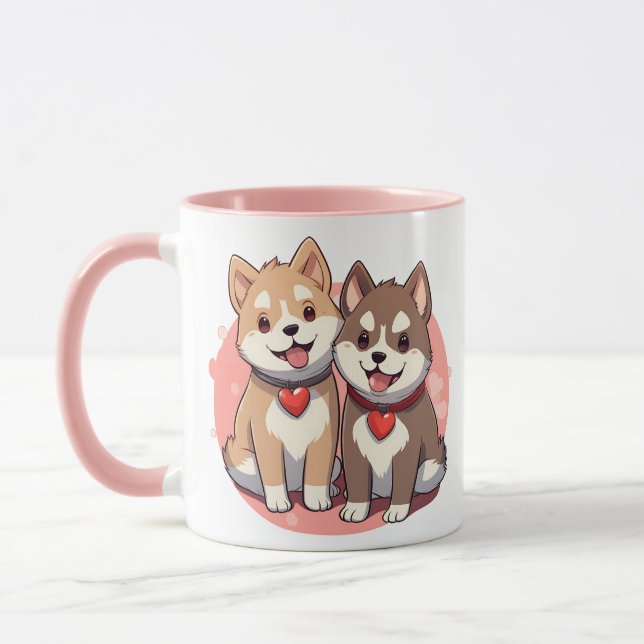 Watercolor Akita Puppies Mugg (Vänster)