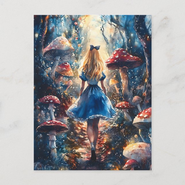 Watercolor Alice i Wonderland Vykort (Framsida)