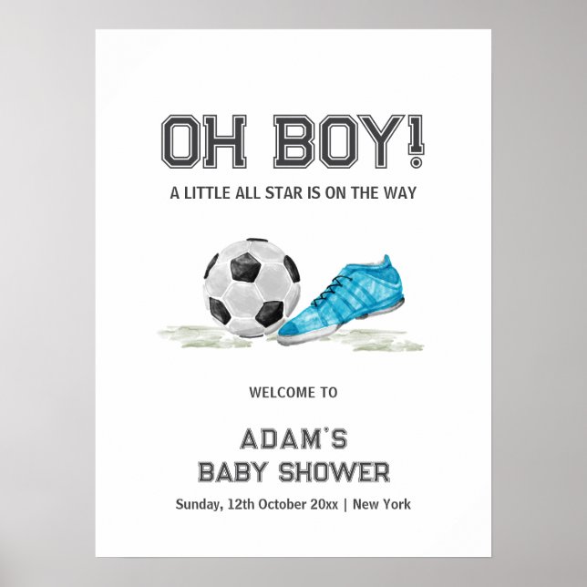 Watercolor All Star Soccer Baby Shower Welcome Poster (Framsidan)
