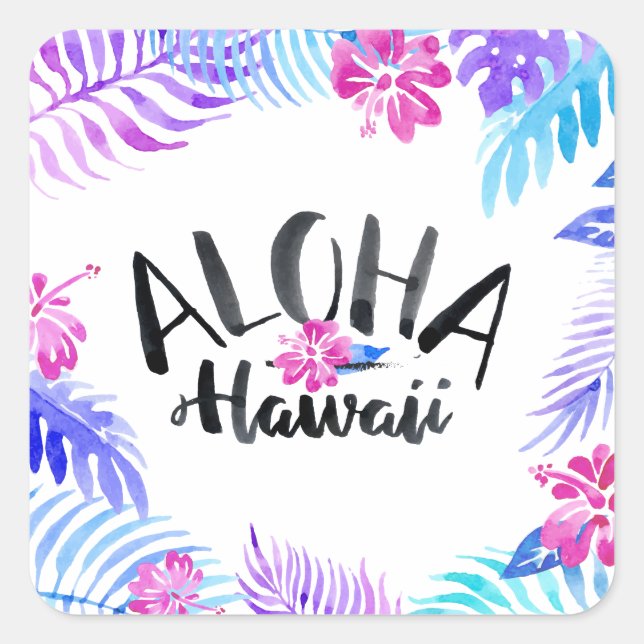 Watercolor Aloha Hawaii Tropical | Sticker Fyrkantigt Klistermärke (Framsida)