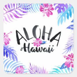 Watercolor Aloha Hawaii Tropical | Sticker Fyrkantigt Klistermärke
