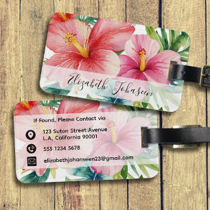 Watercolor Aloha Hawaiian Red Flowers Namn Bagagebricka