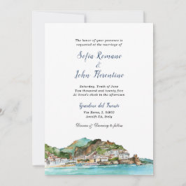 Watercolor Amalfi Kusten Italien Skyline bröllop Inbjudningar