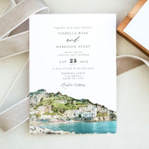 Watercolor Amalfi Kusten Italien Skyline Bröllop
