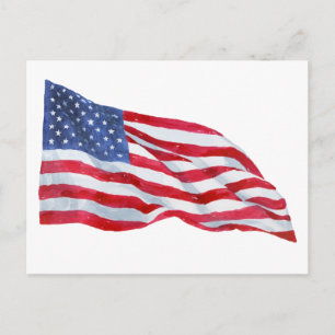 Watercolor American Flagga Flygning Vykort