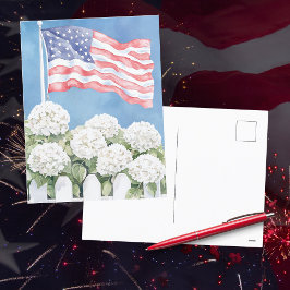 Watercolor American Flagga Hydrangeas Americana Vykort