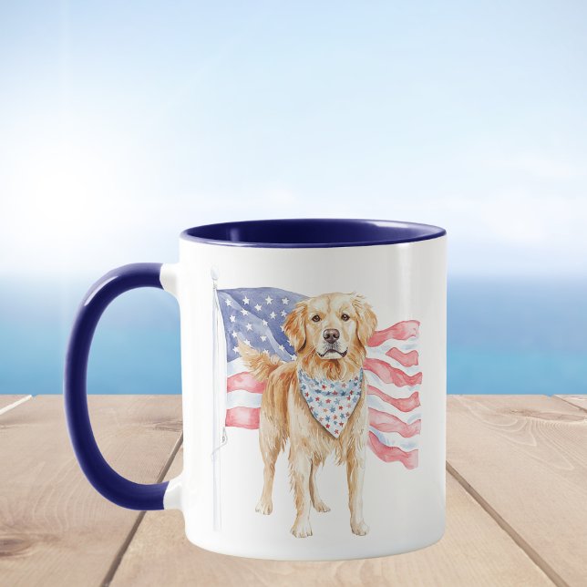 Watercolor American Flagga Patriotic Hund Mugg (Skapare uppladdad)