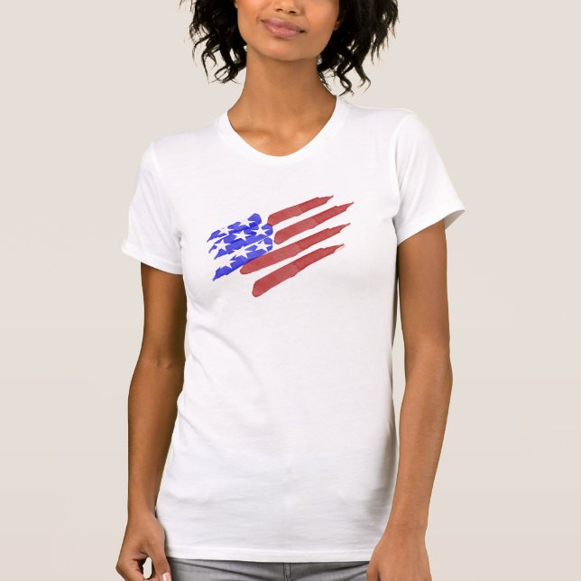 Watercolor American Flagga Patriotic T-Shirts (Framsida)