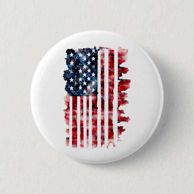 Watercolor American Flagga Pin Knapp (Framsida)
