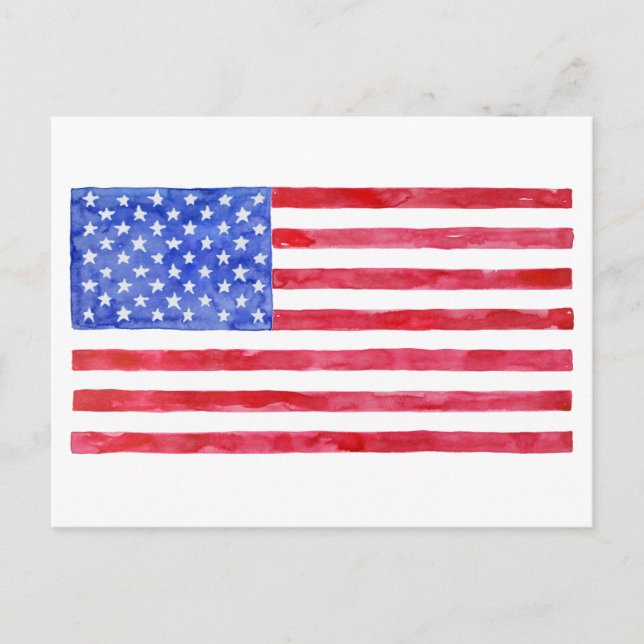 Watercolor American Flagga Vykort (Framsida)