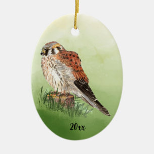 Watercolor American Kestrel, Falcon Bird Hawk Julgransprydnad Keramik