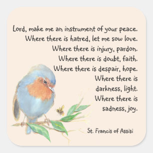 Watercolor American Robin Bird St Francis Prayer Fyrkantigt Klistermärke